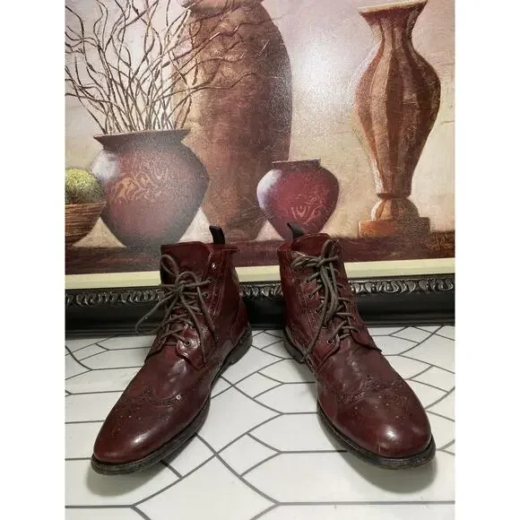 M Gemi Mens Boots Size 14 Brown Leather Cap Toe Lace Up Lug Sole EU 47 - Picture 2 of 11